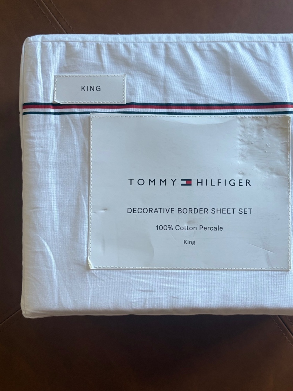 Tommy Hilfiger Decorative Border Sheet Set GlobalStripe 100% Cotton Percale King